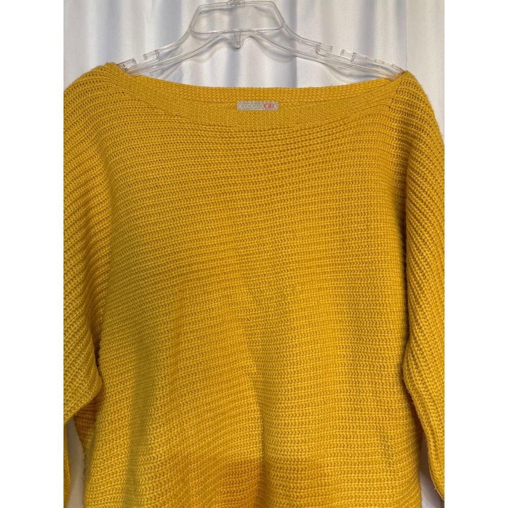 GB Medium Knit Cropped Sweater Pullover Boat Neck‎ Long Sleeve Yellow - Picture 2 of 7